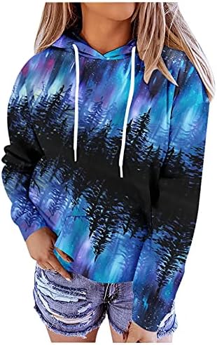 Femei drăguț grafic Casual Pulover Bluze culoare bloc Patchwork Hoodies buzunar cu mâneci lungi supradimensionate Bluze