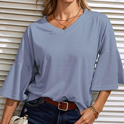 Cămașă de bluză pentru femei 2023 mânecă scurtă cu mânecă de clopot adânc v gât din bumbac liber potrivire relaxată potrivită