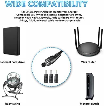 Adaptor de alimentare cu alimentare AC/DC 12V Compatibil cu Netgear N300 N600, Motorola Surfboard, Linksys, Xfinity, TP -Link,