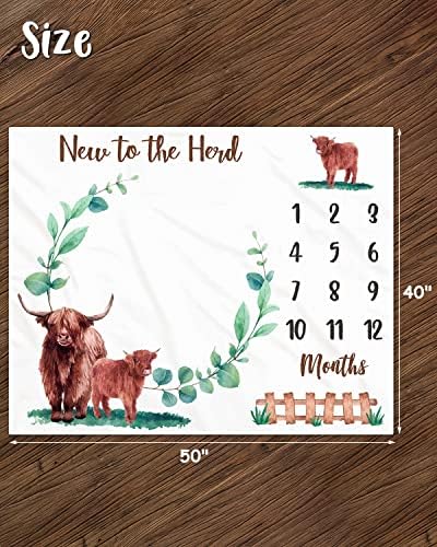 Eunikroko Highland Cow Baby lunar Milestone Blanket Scoția fotografie Prop pătură cu verdeață nou la turma de vite idei de