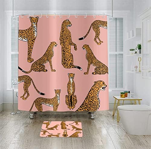 Crtpod roz Pink Abstract Leopard Cortina pentru baie, Midul secolului Boho Jaguar Animal sălbatic Cheetah Cheetah perdele de