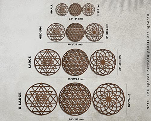Geometrie Sacră Decor De Artă De Perete Din Lemn, Artă De Perete Mandala, Decorare Geometrică De Perete Din Lemn, 3 Piese Artă