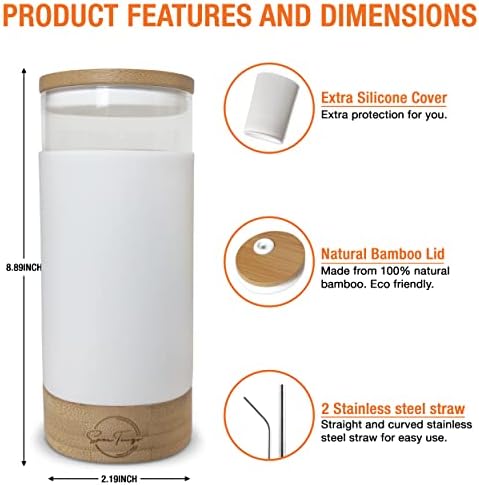 Cupa de băuturi Boba Boba 21oz | Sticlă reutilizabilă cu capac de bambus și fund | Coaster încorporat | Mânecă de protecție