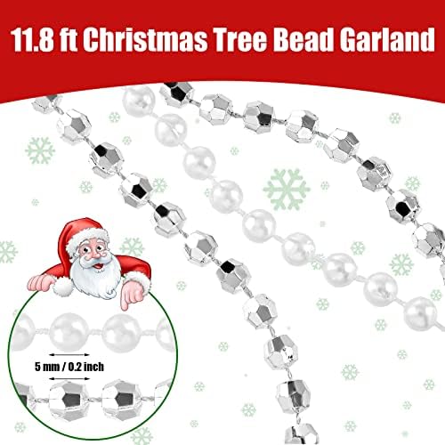 11.8 ft Crăciun iridiscent Twisted Bead Garland Silver and White Bead Ghirland Faux Pearl Garland Ghirlandezi de Crăciun cu