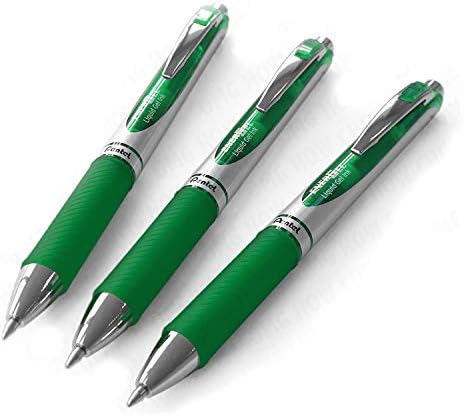 Pentel EnerGel XM BL77-stilou de cerneală cu gel lichid retractabil-0,7 mm-54% reciclat-Verde-pachet de 3