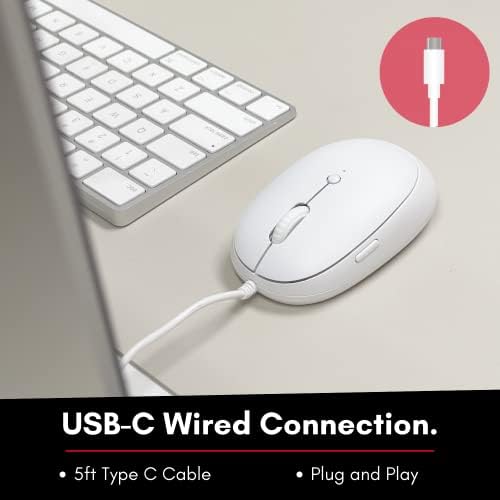 Mouse MacAlly USB C Pentru Mac cu buton înapoi-curat și simplu-Mouse cu fir pentru Mac și PC-Mouse Plug and Play tip C pentru