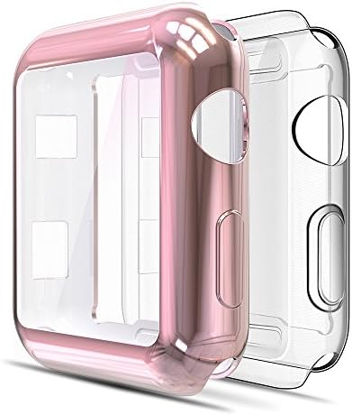 Carcasă de protecție a ecranului SIMPEAK Compatibil cu Apple Watch Seria 38mm Seria 2 Seria 3, pachet de 2, ALL-ARUND, CLEAR+ROSE