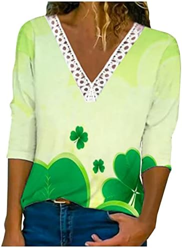Tricou de zi Sf. Patricks, dantelă pentru femei cu mânecă lungă tricou cu mânecă lungă bluză irlandeză shamrock bluză crita