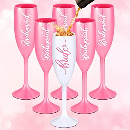 Vesici Set de 6 flauturi de șampanie pentru domnișoare de onoare pentru mireasă flauturi de șampanie din plastic cupe de șampanie