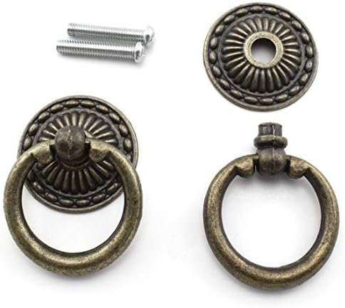 Mânere de tracțiune din bronz vintage, butonul cu inel antic ozxno 4 pachete trage cu șuruburi potrivite pentru dulapul sertar