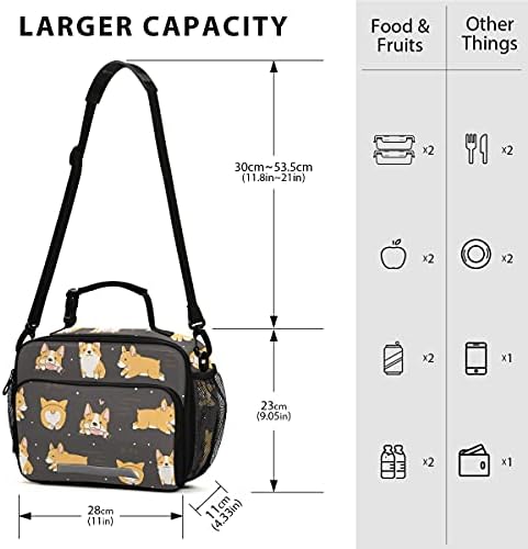 Câini reutilizabile Leakproof Lunch Box Bag Corgi cutie izolată robustă cu curea reglabilă Organizator portabil de genți pentru