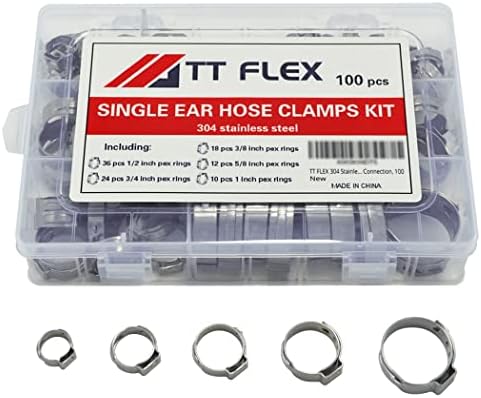 TT Flex 304 Set de cleme cu furtun cu oțel inoxidabil, 100 de pachete PACK PEX CLAMP RINGS pentru conexiunea tubului PEX Pipe