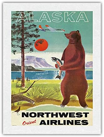 Alaska - Northwest Orient Airlines - Kodiak Alaskan Brown Grizzly Bear - Vintage Airline Travel Poster C.1960S - Master Art