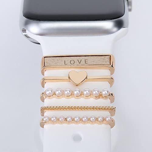 ALMNVO BANDS FALEMS Compatibil cu Apple Watch Silicon Bands Charms, Fashion Metal Diamond Rings Rings Bucla pentru Iwatch,