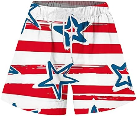 Pantaloni scurți din 4 iulie pentru femei 3D Star Stripe USA Pantaloni scurți cu pavilion cu buzunare cu buzunare cu talie