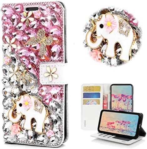 STENES Bling portofel telefon caz compatibil cu Samsung Galaxy A54 5g caz-elegant-3D Handmade cristal elefant fluture floare