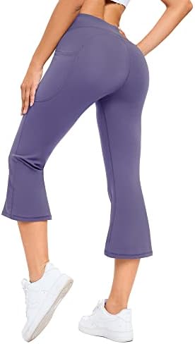 G4free Bootcut Capris pentru femei pantaloni de yoga cu buzunare încrucișate/talie plană cu talie înaltă