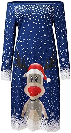 Rochie Midi Cu mânecă lungă de Crăciun pentru femei Swing Cocktail petrecere de Crăciun rochii A-Line cu curea costume pentru