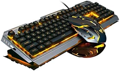 Iron Orange Yellow Gaming Keyboard Mouse Combo, 104 Tastatură metalică retroiluminată de dimensiuni complete,tastatură LED