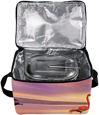 GUEROTKR sac de prânz pentru bărbați, cutie de prânz izolată, cutie de prânz pentru adulți, model de animale flamingo pe plajă