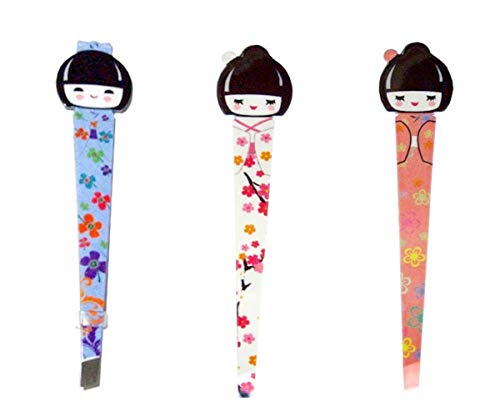Vantexi asortate culoare japoneză Geisha Kokeshi Papusa parul Facial jumulire Tweezer Set, pachet de 3