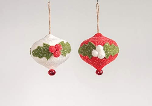 Creative Co-Op Felt finial Holly & amp; Jingle Bell ornamente Textile, roșu