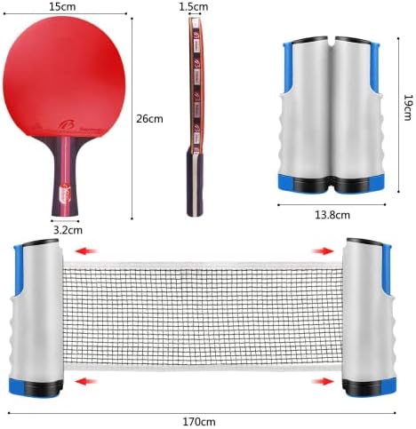 Set de palete Postoy Ping Pong, 4 palete de ping pong cu 8 mingi de ping pong, retractabile plasă și carcasă de depozitare,