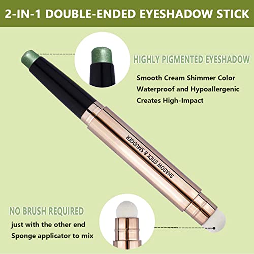 Stick de fard de ochi verde strălucitor 2 în 1, creion de fard de ochi strălucitor cu sclipici neted, creion hipoalergenic