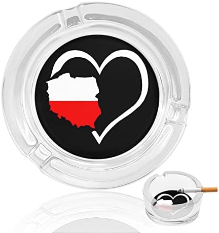 Love Heart Polonia Map Flag Flag Sticla Strhtreys pentru țigări Coșul de gunoi rezistent la vânt poate fi tipărit Tăvi de cenușă