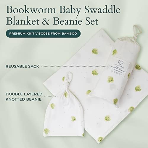 bookworm baby Unisex Swaddle Blanket / mare Premium Tricot viscoză din bambus / Infant Wrap, primirea pătură & amp; Beanie