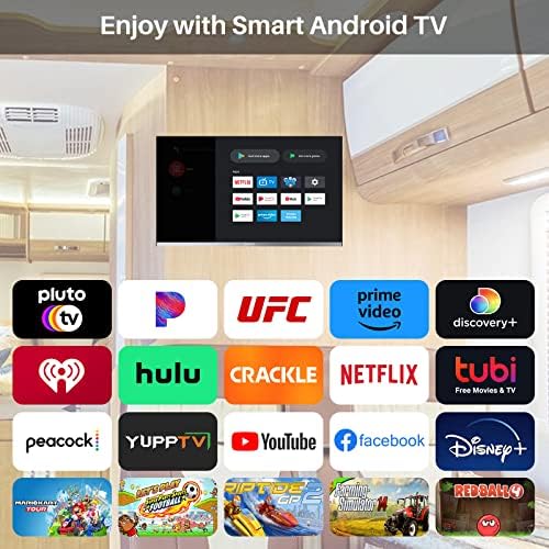 SYLVOX Smart RV TV, 22 inch TV cu DVD Player Built-in, 12 Volt TV pentru RV Camper 1080P FHD, Android Smart Free Download APPs,