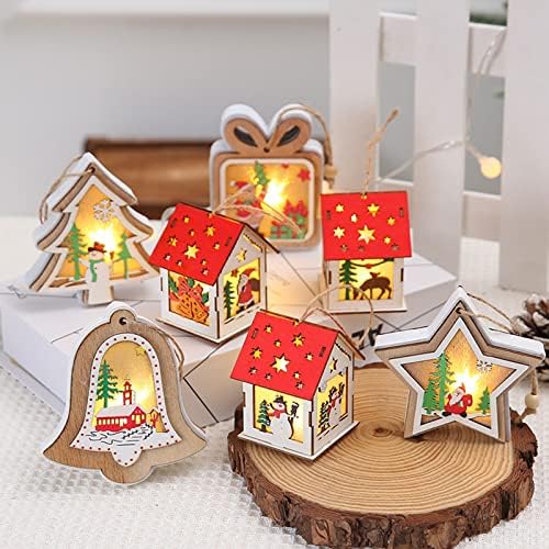 Ornament de casă de Crăciun ornament din lemn Arbore de Crăciun agățat Ornamente Candy With Pantoane Wood House Pandants pentru