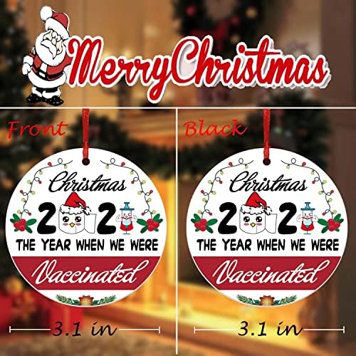 YRM 2PCS Ornament vaccinat 2021, cu două fețe 2021 Ornamente de supraviețuitor de carantină pentru decorarea copacilor de Crăciun