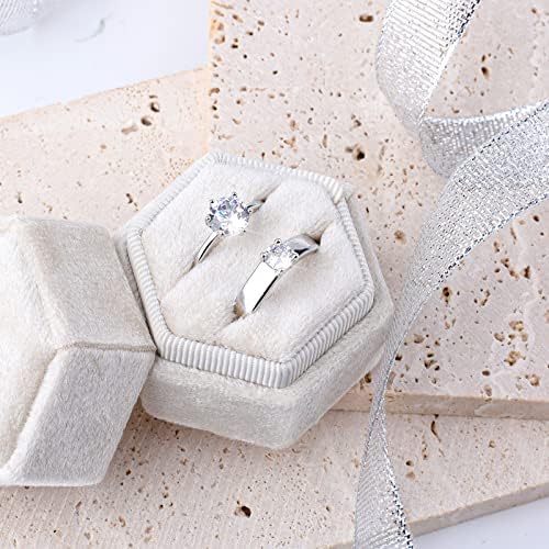 AIEX Velvet Ring Box pentru bijuterii cadou, dublu sloturi Hexagon inel caseta de caz pentru propunere logodna nunta ceremonia