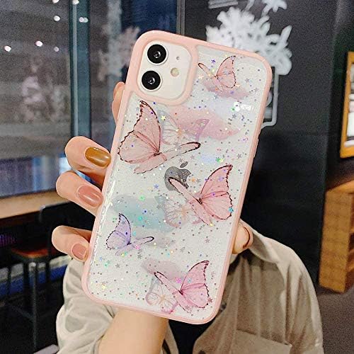 iPhone 11 caz Glitter Butterfly Sparkle caz pentru Femei fete, drăguț Slim Moale Silicon Gel Bling telefon caz capac compatibil