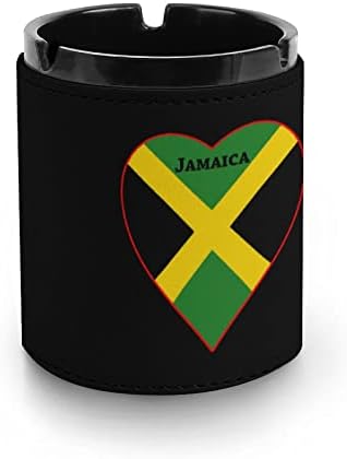 Jamaica Flag Heart Heart Round Piele țigări de scrumiere de ashrat de cenușă pentru fumători Set de accesorii pentru fumători