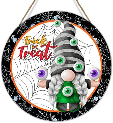 Halloween Spider Web Coroană Gnome Round Welcome Sign Halloween Ușă Ușcă Truc sau Trat de Halloween Wood Wall Decor Decor de