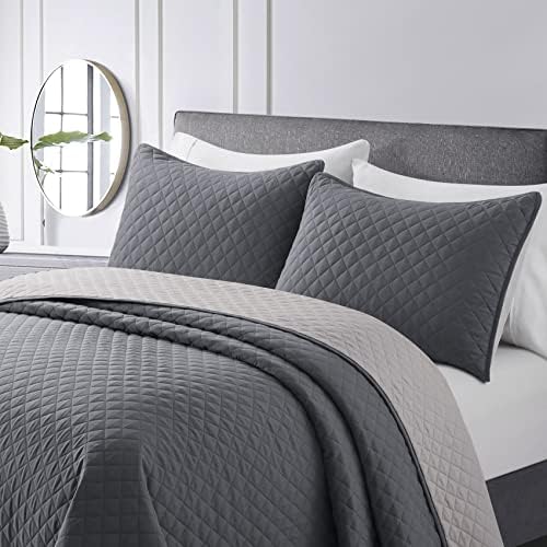 Set de lenjerie de pat cu matla de dimensiuni comflive King, model geometric King Quilt Set cu șamuri de pernă, paturi și copertine