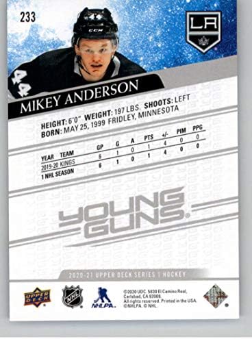 2020-21 Punctul superior 233 Mikey Anderson RC Rookie Guns SP Scurt Print Los Angeles Kings NHL Hockey Card de tranzacționare