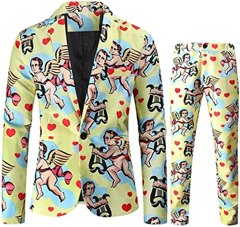 XXBR Ziua Îndrăgostiților din 2 pachete pentru bărbați, Love Heart Blazer Tuxedo pantaloni pantaloni Slim Fit seturi de costume