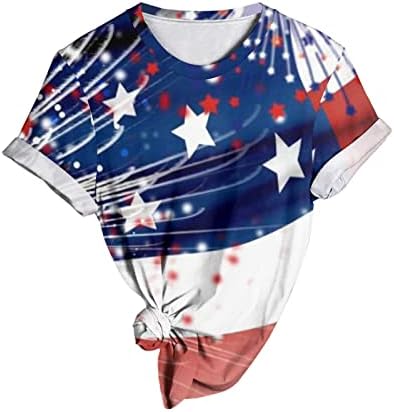 Tricouri cu mânecă scurtă pentru femei Casual Crewneck SUA 4 iulie vara tee stele patriotice imprimând o bluză cu gât