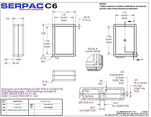 Carcasă din plastic Serpac C6 ABS, 2,26 lungime x 1,61 lățime x 3/4 înălțime, Negru