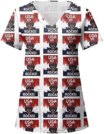 4 iulie T-shirt pentru femei Statele Unite ale Americii Pavilion vara maneca scurta V Neck camasa cu 2 buzunare Bluza Top vacanță