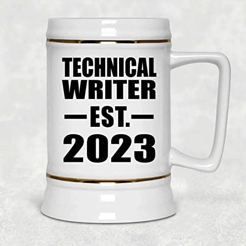 DesignSify Technical Writer a înființat Est. 2023, 22oz Beer Stein Ceramic Tankard Cană cu mâner pentru congelator, cadouri