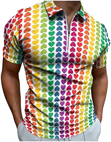 Yhaiogs bumbac tricouri Mens Ziua Îndrăgostiților Moda Casual 3d digitale în formă de inimă imprimare rever Fermoar maneca