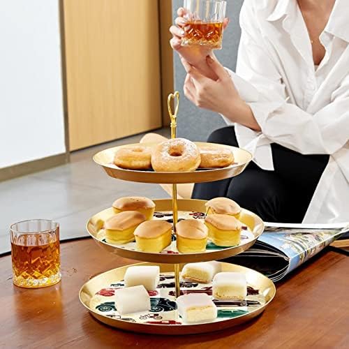 Turn de suport pentru cupcake de plastic cu 3 niveluri cu tavă de servire cu niveluri, copac turn de cupcake auriu, model retro
