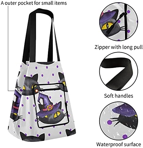 Pălărie de pisică neagră de Halloween geantă de umăr pliabilă pentru umăr reutilizabilă geantă alimentară heavy -duty școlar