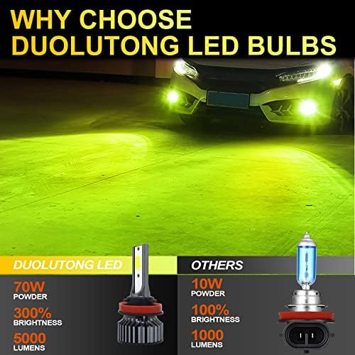 Duolutong H11 Becuri de ceață LED Becuri verzi Super Penetrare, LED COB 300% Luminozitate, H8/H9/H16 LED Light Bulbs Înlocuire