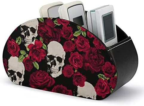 Telecomandă de piele Rose Skull Telecomandă Suport de depozitare Caddy Cutie Desktop cu 5 compartimente pentru televizor Blu-ray