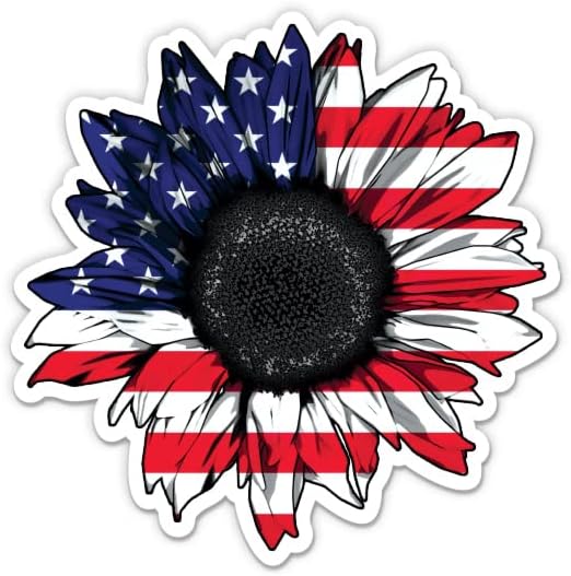 American Flag Flower Sunter Floarea - Autocolant de laptop de 5 - vinil impermeabil pentru mașină, telefon, sticlă de apă -